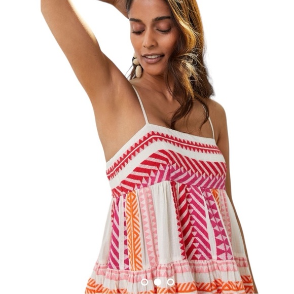 DEVOTION TWINS Anthropologie Embroidered Square-Neck Mini Dress Size S Pink - Picture 4 of 13